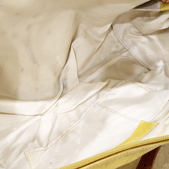 Arcadia Duffle Tote HandBag Leather & Suede Yellow/Green made in Italy - Picture 9 of 10